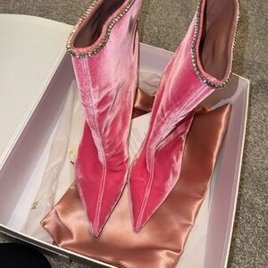 Amina Muaddi 100 mm velvet effect Ankle boots size 37 PINK